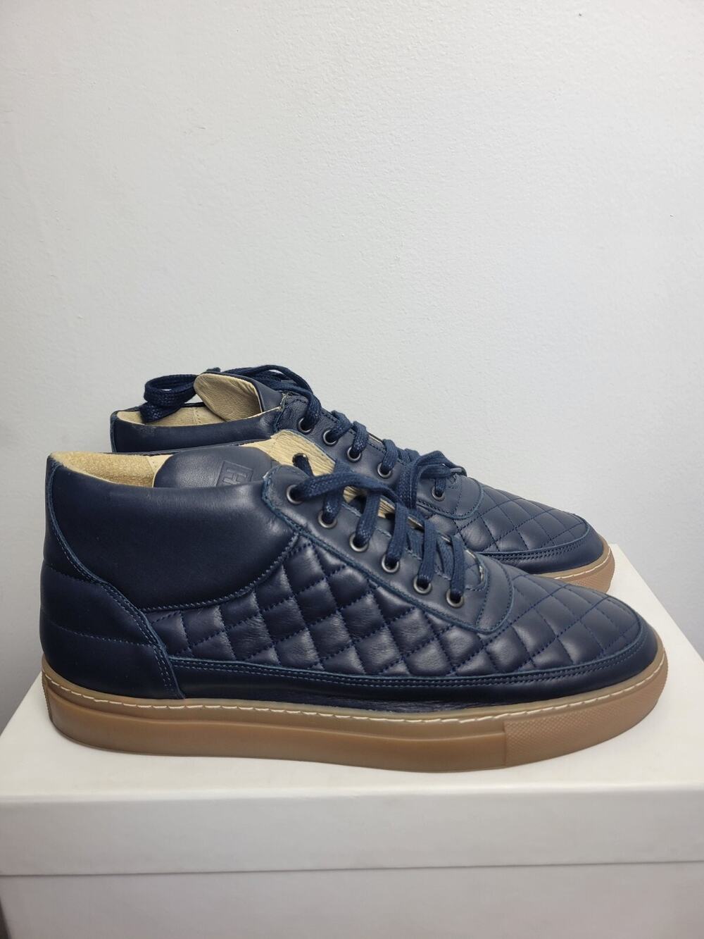 Kith X Filling Pieces Mid Top Navy Quilted Leather Men's Shoes Size Size 7.5